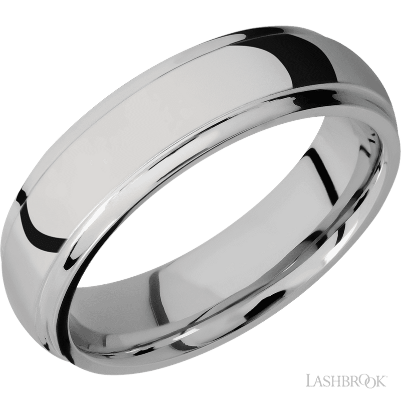 6 mm wide Domed Stepped Down Edges Titanium band.