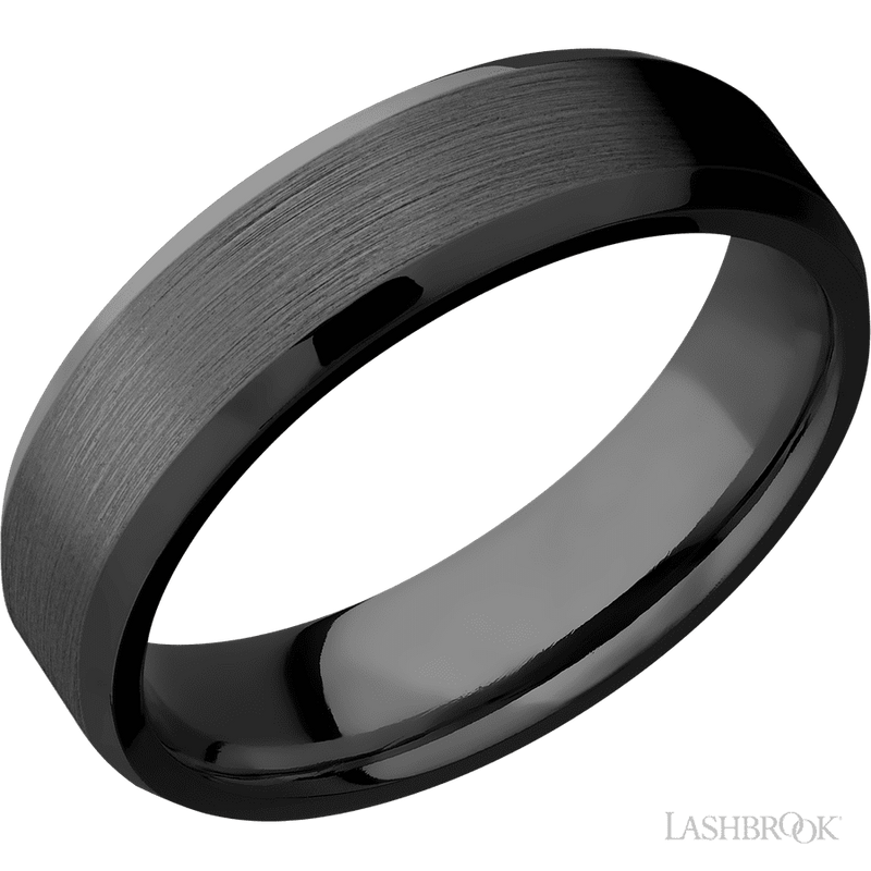 6 mm wide Beveled Zirconium band.
