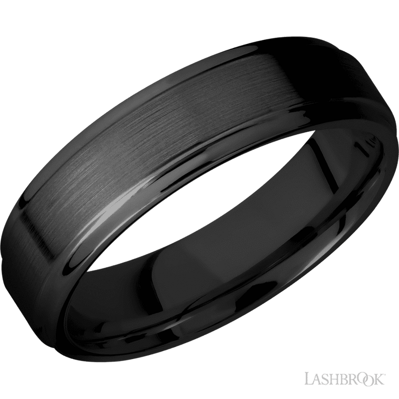 6 mm wide Flat Grooved Edges Zirconium band.