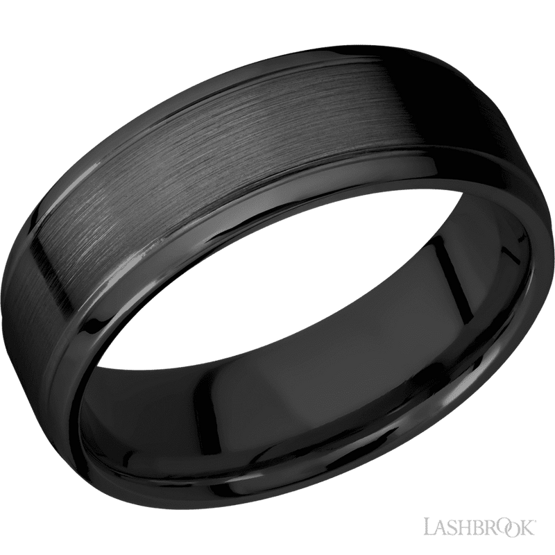 7 mm wide Stepped Bevel Zirconium band.