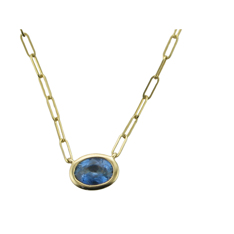 14KY 1.00SAPP OVAL PENDANT NECKLACE