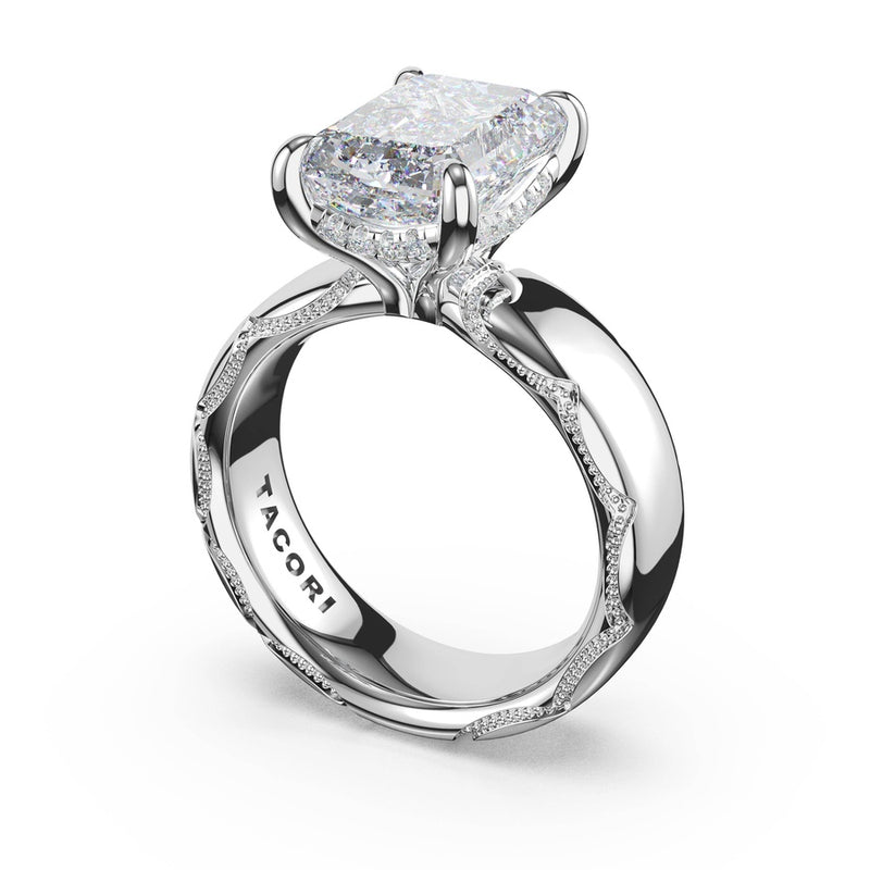 Emerald Solitaire Cigar Band Engagement Ring