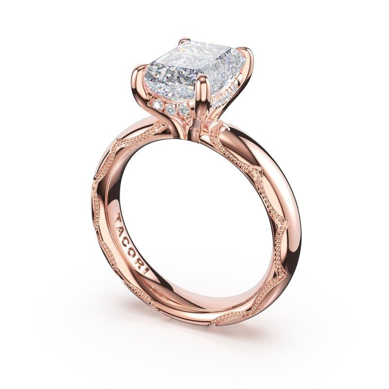 Emerald Solitaire Cigar Band Engagement Ring