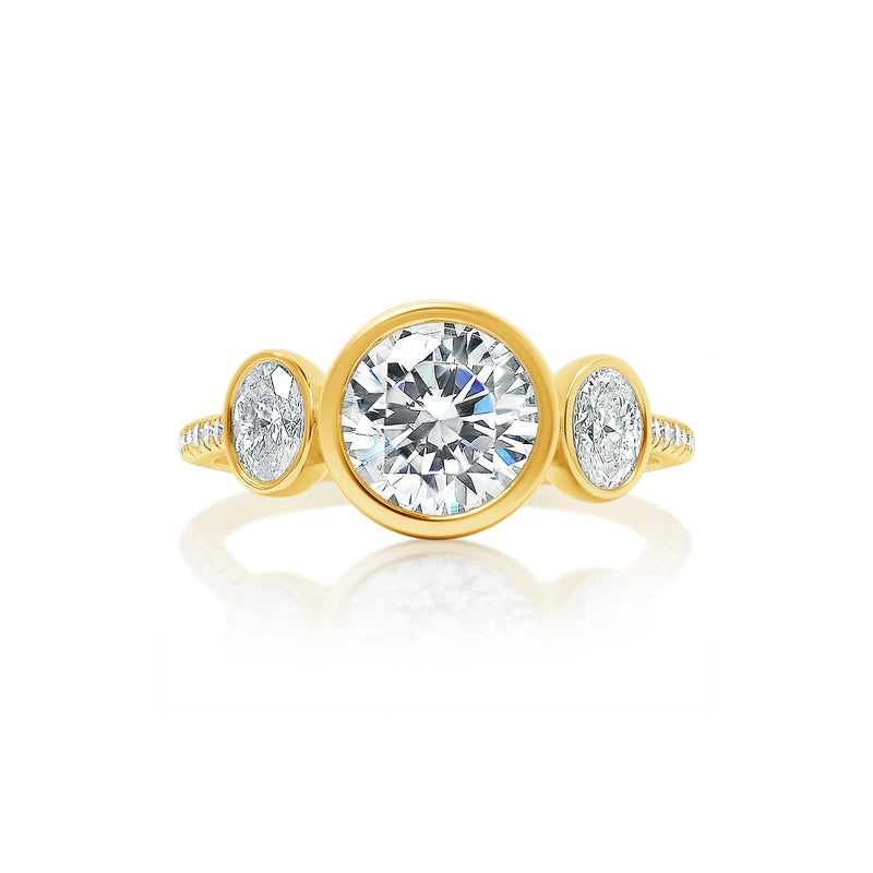 Classique Creations Round and Oval Three Stone Bezel Engagement Ring Z2949R