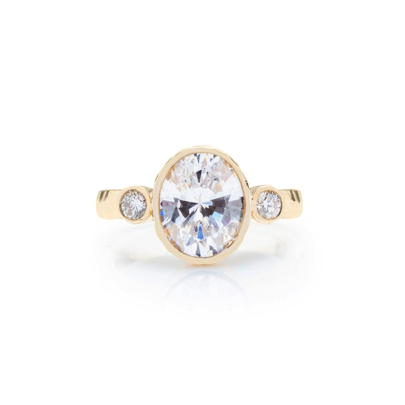 Classique Creations Oval Three Stone Hammer Finish Engagement Ring Z4081V