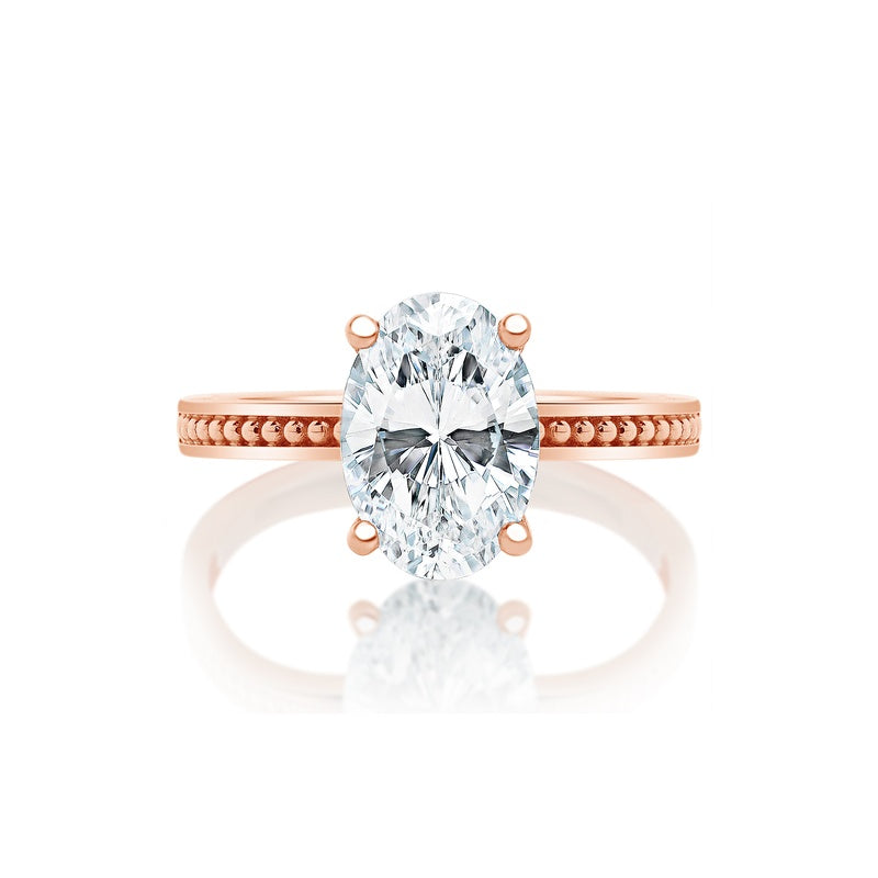 Classique Creations Oval Diamond Beaded Channel Band Engagement Ring Z2133V