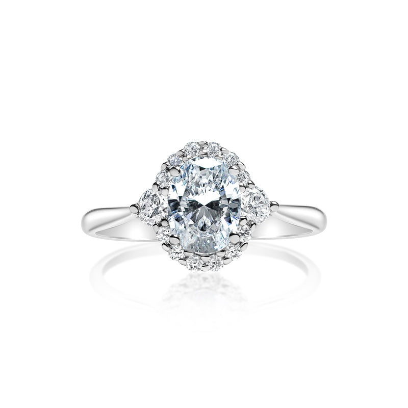 Classique Creations Oval Diamond Halo Three Stone Engagement Ring Z1588VV