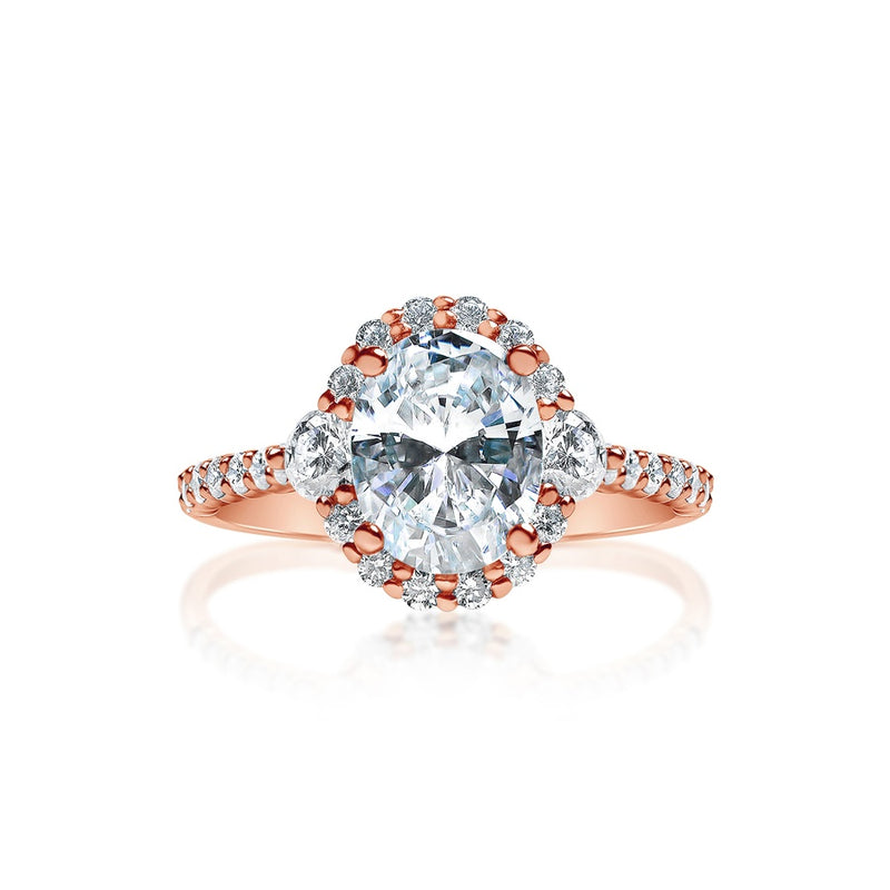Classique Creations Oval Halo Three Stone Shared Prong Engagement Ring Z1502VV