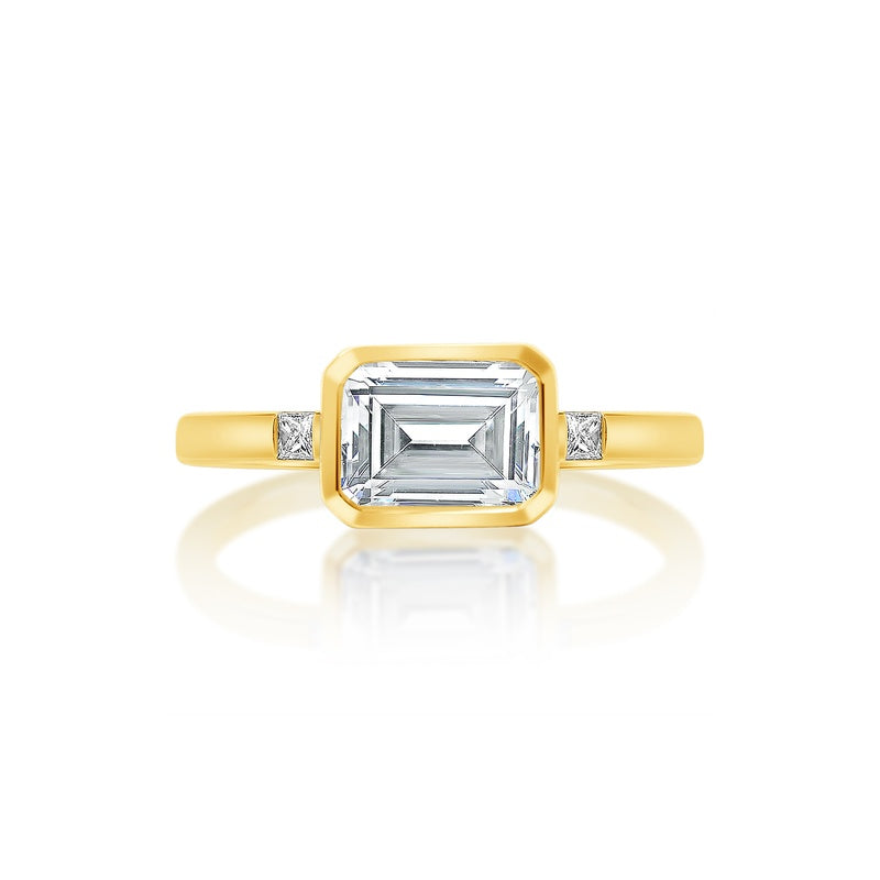 Classique Creations Emerald Diamond Princess Sidestone Engagement Ring Z2962E