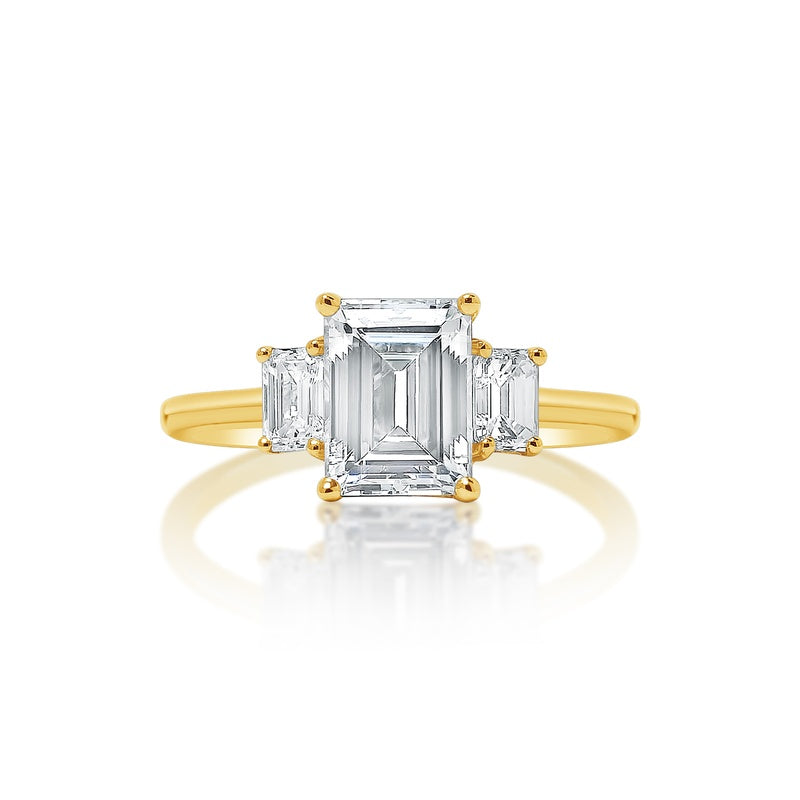 Classique Creations Emerald Diamond Three Stone Cathedral Set Engagement Ring Z2790E