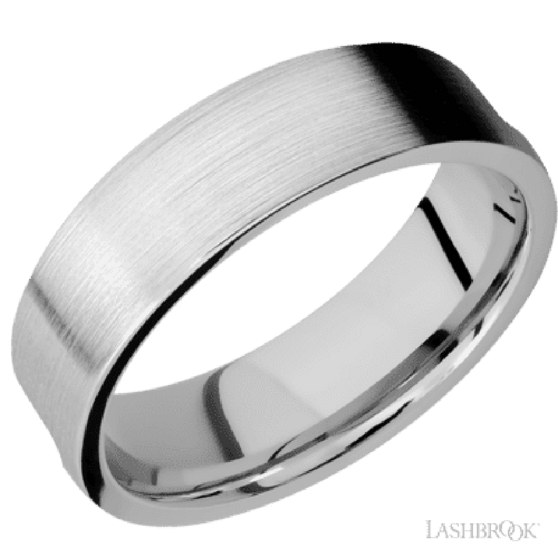 7 mm wide/Flat/Cobalt Chrome band with one 5 mm Centered inlay of Dinosaur Bone Tan.