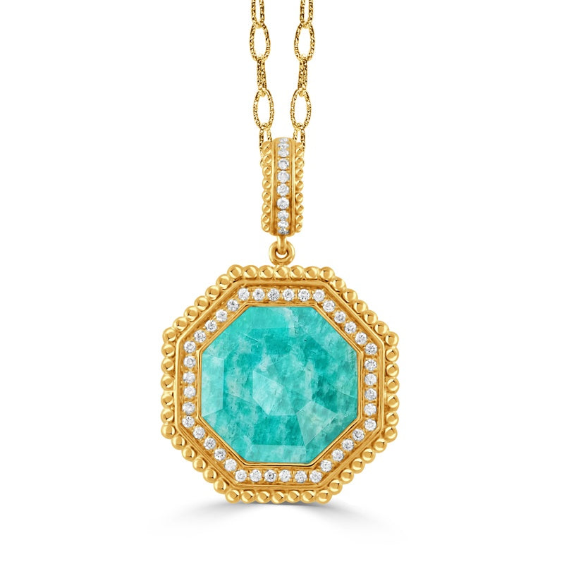 18KY CL.QZ/AZ/DIA NECKLACE