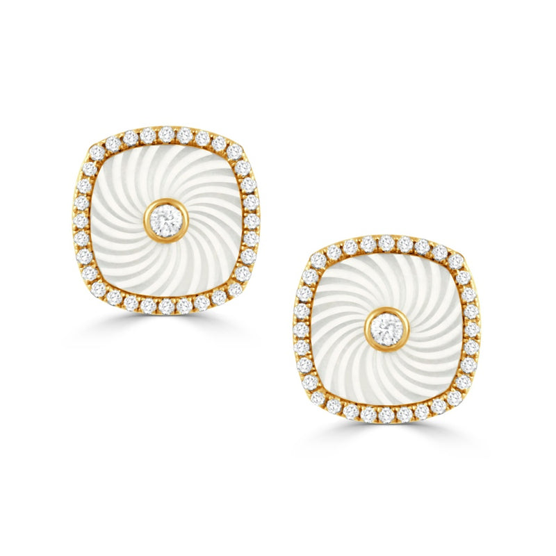 18KY SQ. MOP/DIA EARRINGS
