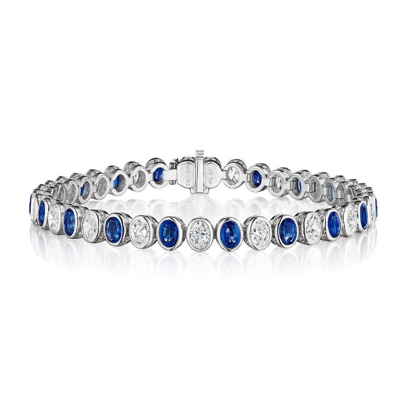 Bezel-Set Sapphire & Diamond Tennis Bracelet in Platinum