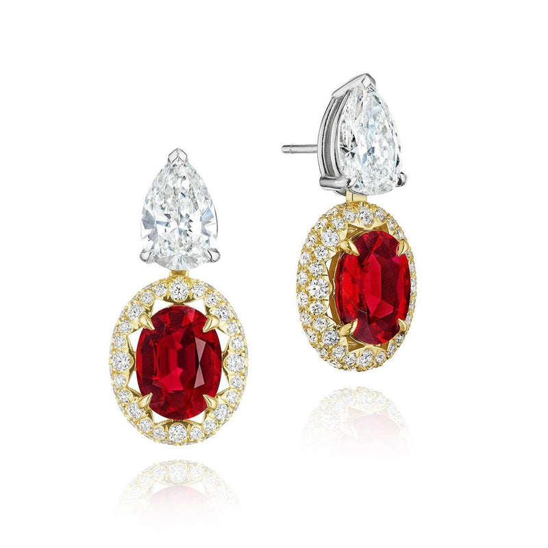 Ruby & Diamond Dangle Earrings in Platinum & 18kt Yellow Gold