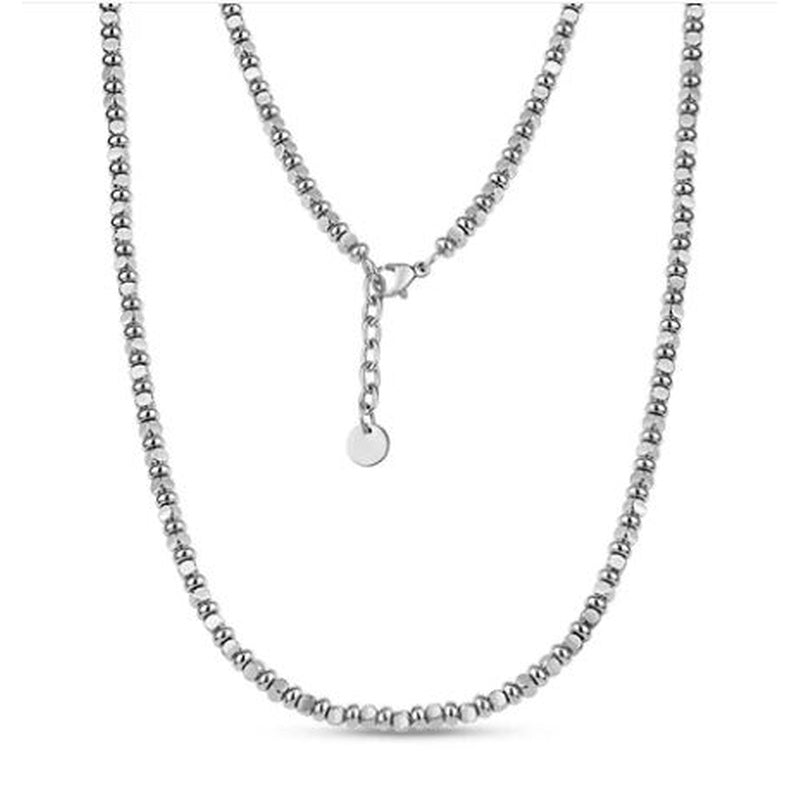 MATTE & POLISHED BEADED NECKLACE - SILVER