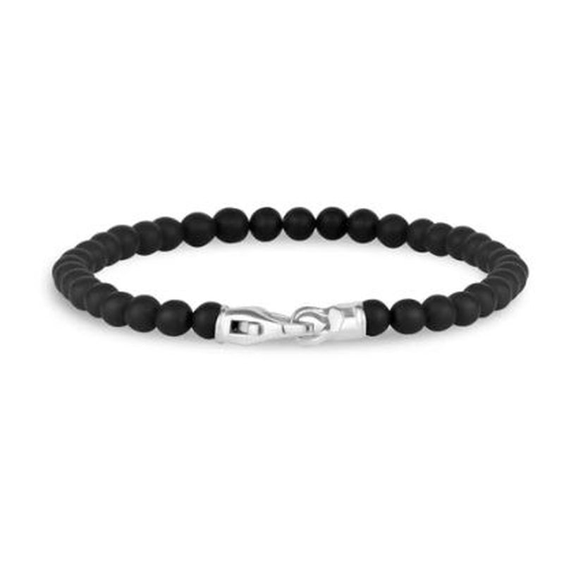 MATTE BLACK ONYX BEAD BRACELET 4MM 8"