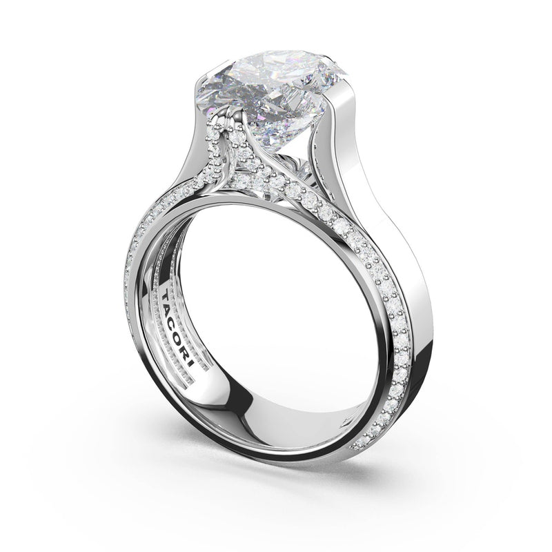 Oval Wide Band Solitaire Engagement Ring in 18kt White Gold