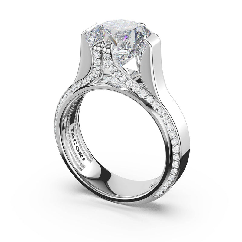 Round Wide Band Solitaire Engagement Ring in Platinum
