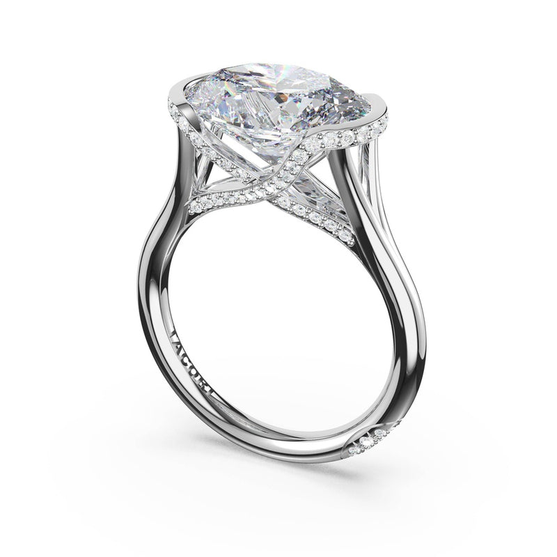 Oval East-West Semi Bezel Solitaire Engagement Ring in 18kt White Gold