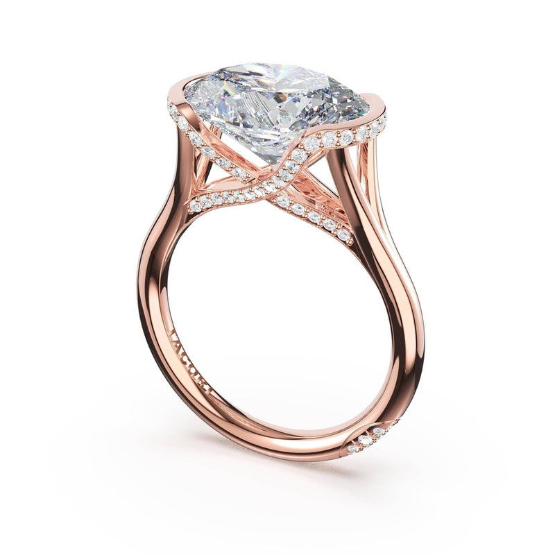 Oval East-West Semi Bezel Solitaire Engagement Ring in 18kt Rose Gold