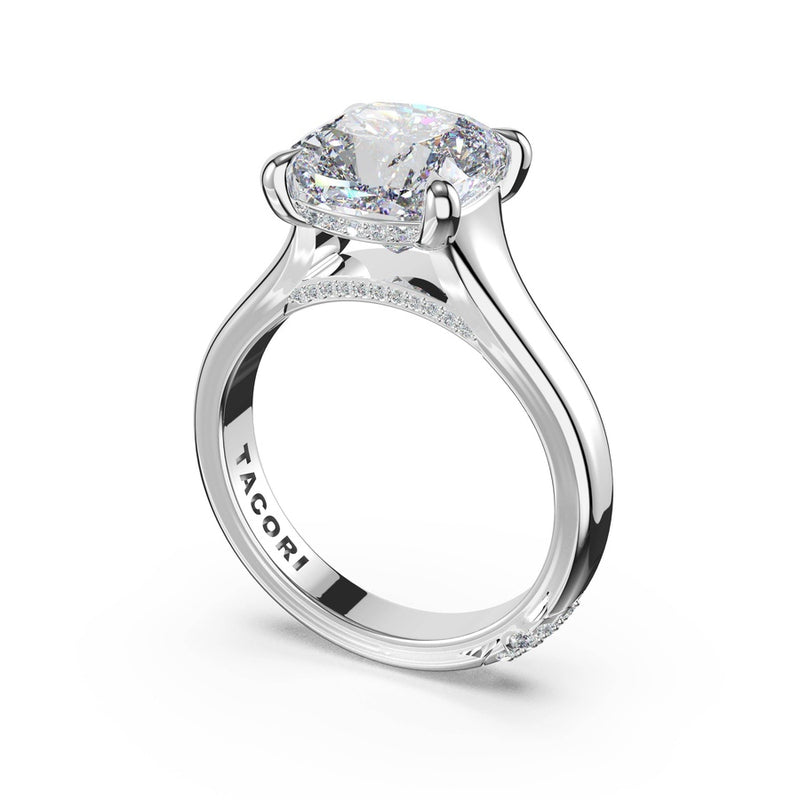 Cushion Wide Band Solitaire Engagement Ring in 18kt White Gold