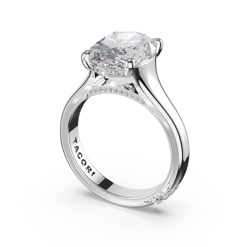 Oval Wide Band Solitaire Engagement Ring in 18kt White Gold