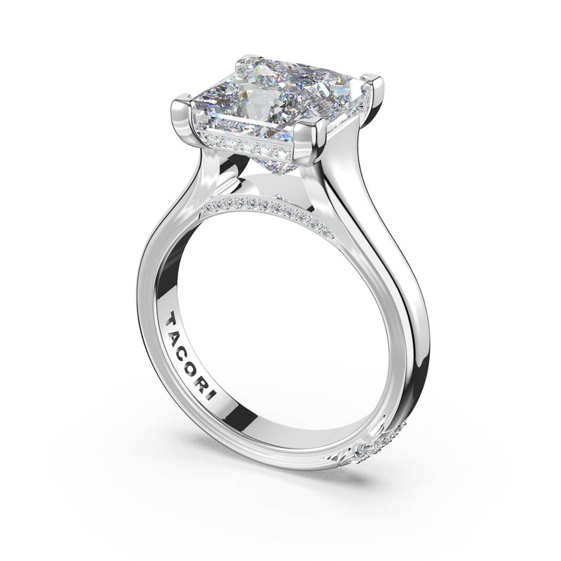 Princess Wide Band Solitaire Engagement Ring in 18kt White Gold
