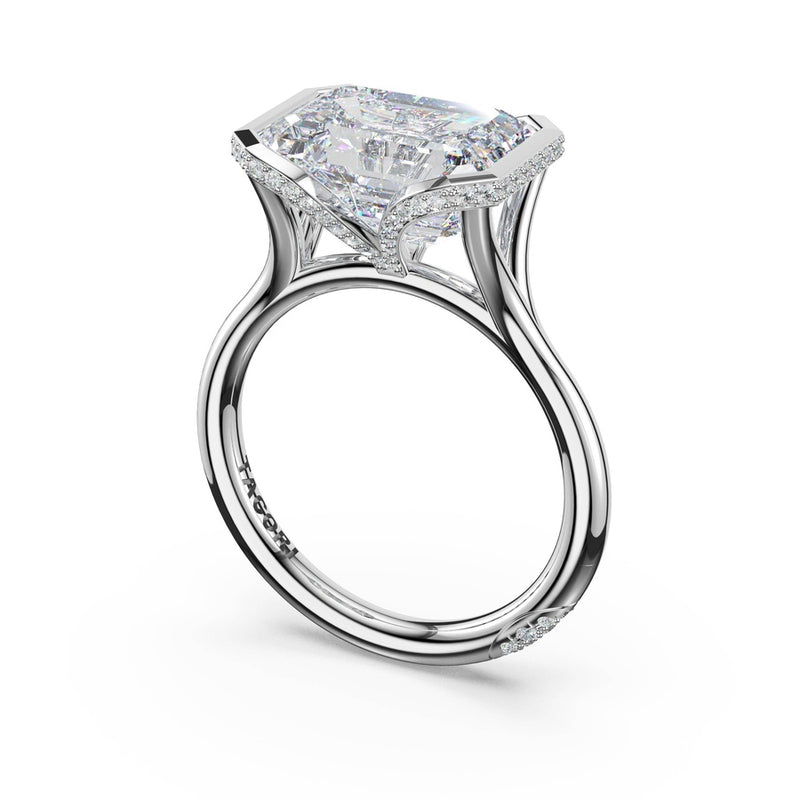 Emerald East-West Semi Bezel Solitaire Engagement Ring in 18kt White Gold