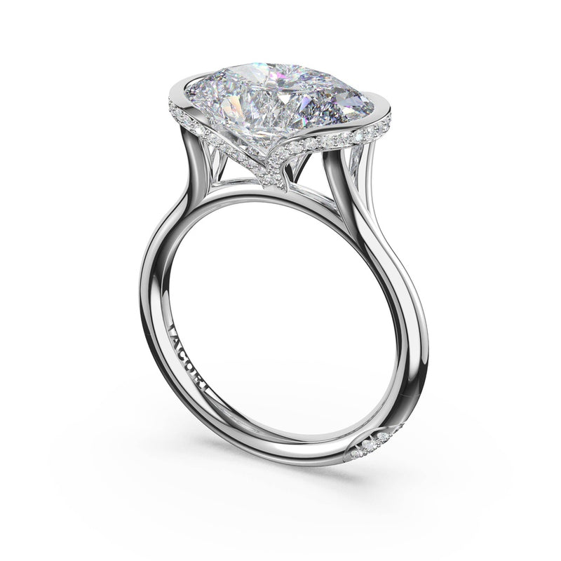 Oval East-West Semi Bezel Solitaire Engagement Ring in 18kt White Gold