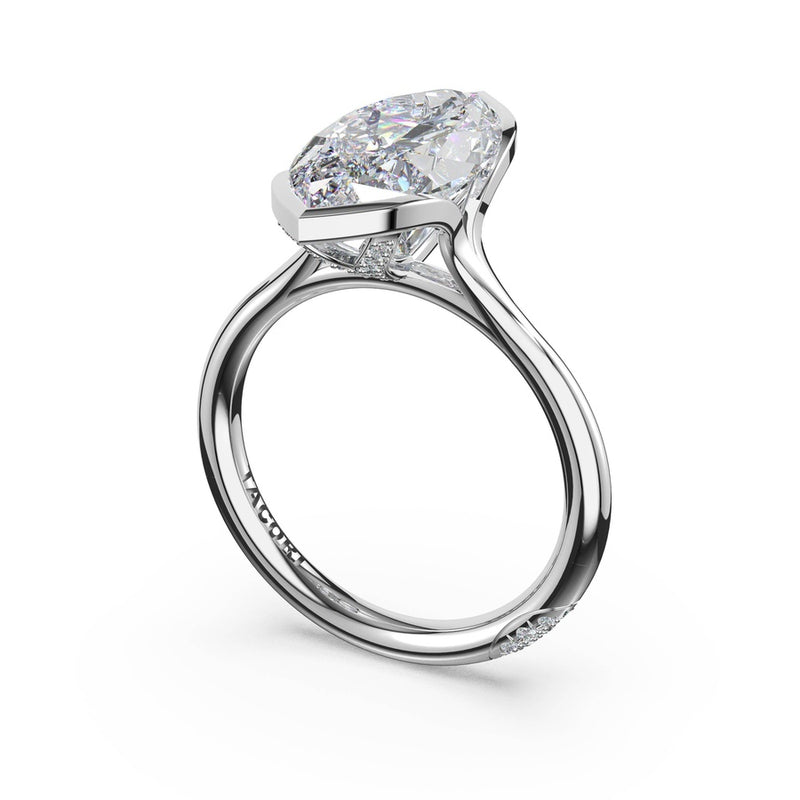 Marquise North/South Semi-Bezel Pavé-Prong Ring in Platinum