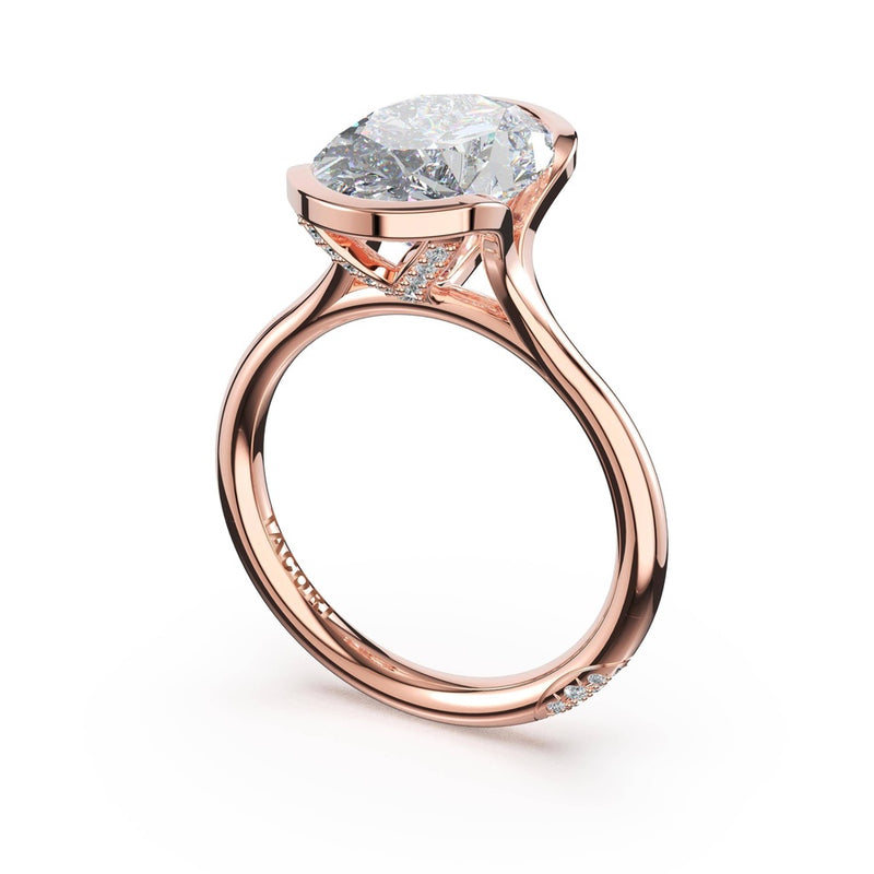 Oval North/South Semi-Bezel Pavé-Prong Ring in 18kt Rose Gold