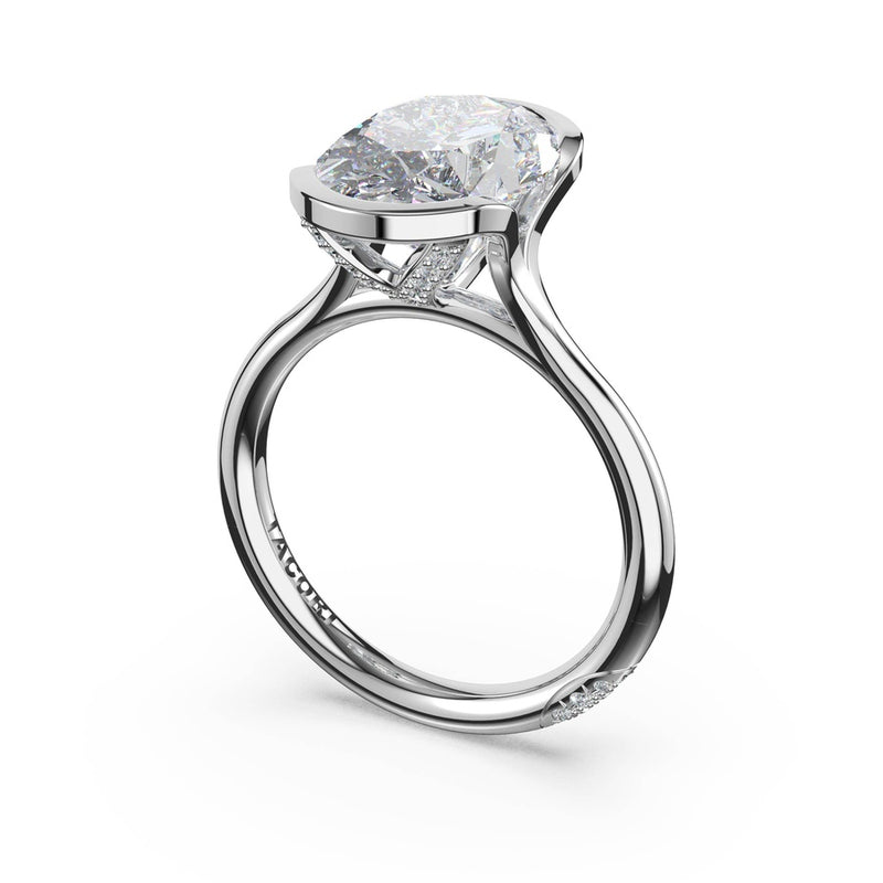 Oval North/South Semi-Bezel Pavé-Prong Ring in Platinum
