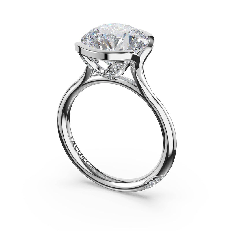 Round North/South Semi-Bezel Pavé-Prong Ring in Platinum