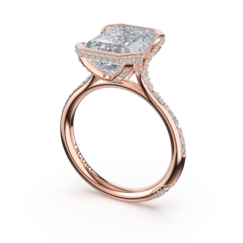 Emerald North/South Semi-Bezel Pavé-Intense Ring in 18kt Rose Gold