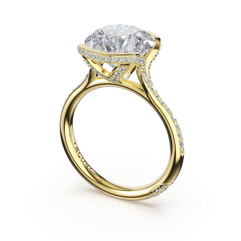 Round North/South Semi-Bezel Pavé-Intense Ring in 18kt Yellow Gold