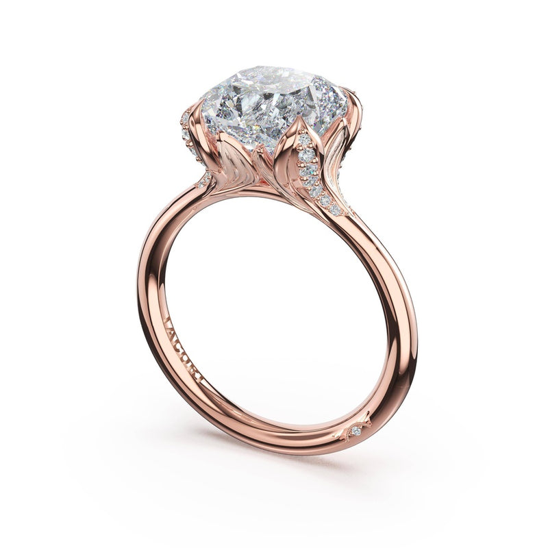 Cushion Petal-Crown Pavé Accent Solitaire in 18kt Rose Gold
