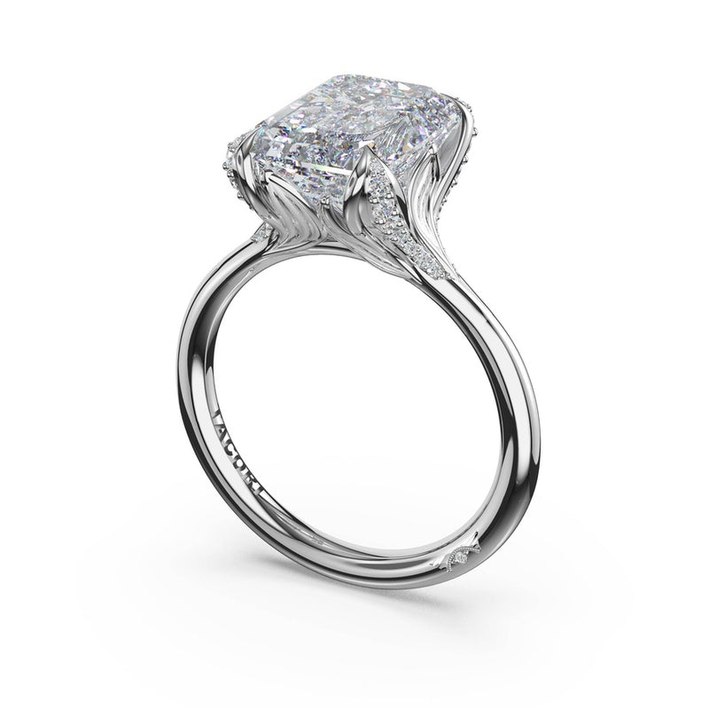 Emerald Petal-Crown Pavé Accent Solitaire in 18kt White Gold