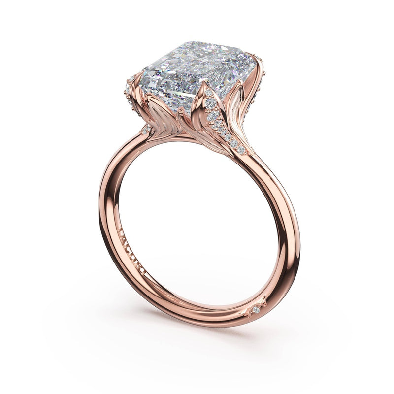 Emerald Petal-Crown Pavé Accent Solitaire in 18kt Rose Gold