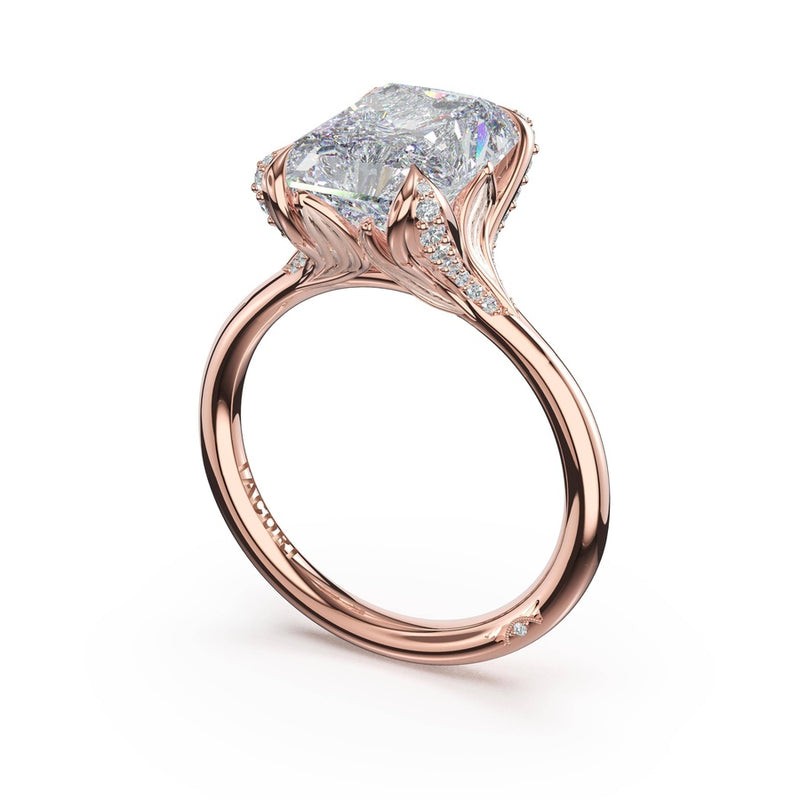 Radiant Petal-Crown Pavé Accent Solitaire in 18kt Rose Gold