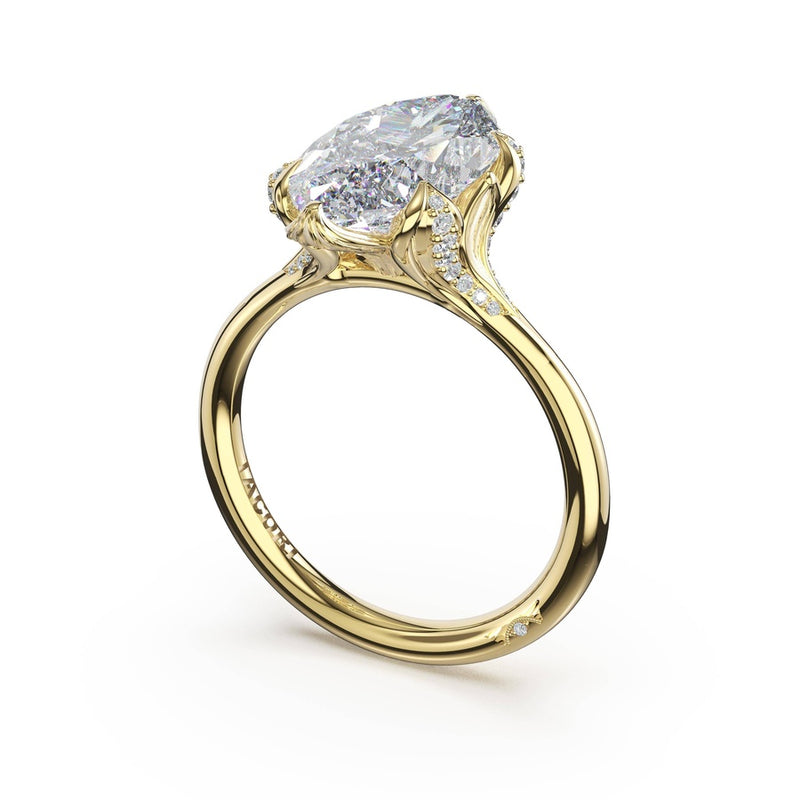 Marquise Petal-Crown Pavé Accent Solitaire in 18kt Yellow Gold