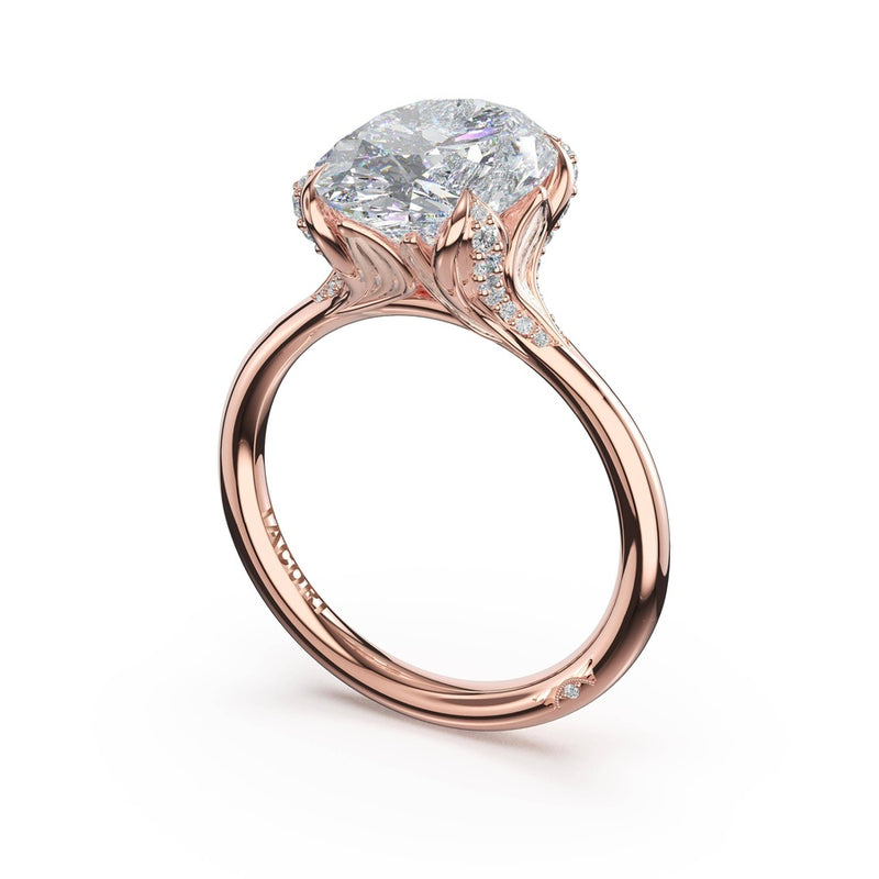 Oval Petal-Crown Pavé Accent Solitaire in 18kt Rose Gold