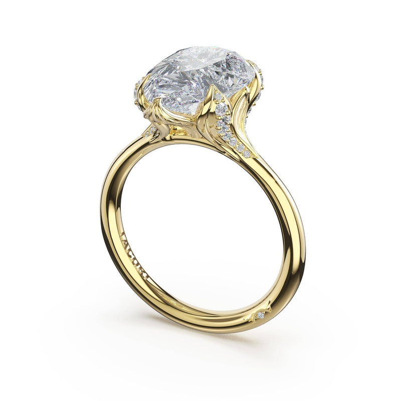 Pear Petal-Crown Pavé Accent Solitaire in 18kt Yellow Gold