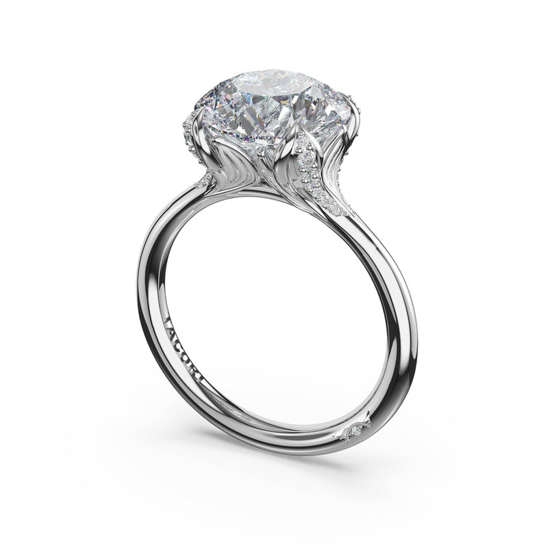 Round Petal-Crown Pavé Accent Solitaire in 18kt White Gold