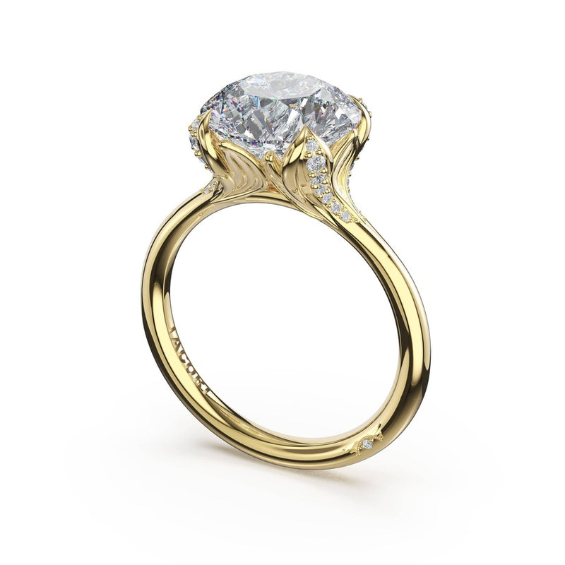 Round Petal-Crown Pavé Accent Solitaire in 18kt Yellow Gold