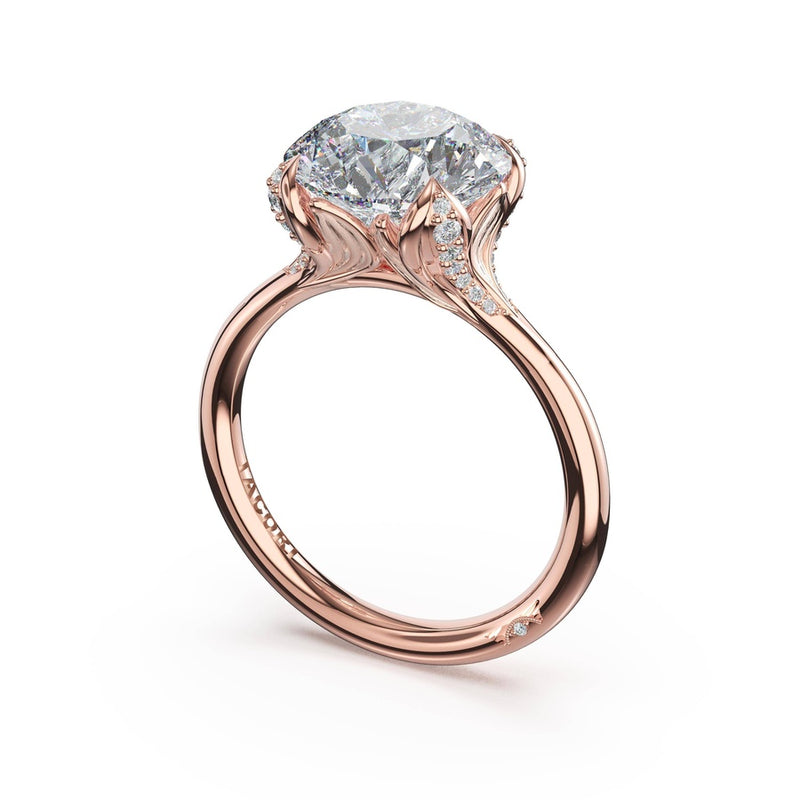Round Petal-Crown Pavé Accent Solitaire in 18kt Rose Gold