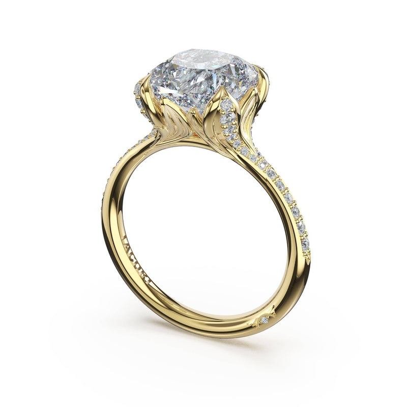 Cushion Petal-Crown Pavé Intense Solitaire in 18kt Yellow Gold