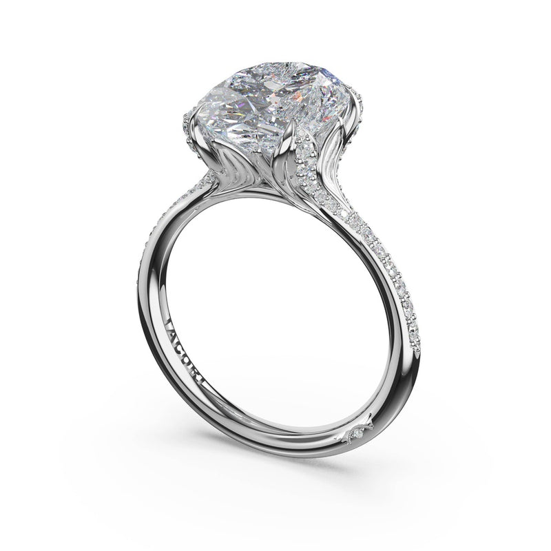 Oval Petal-Crown Pavé Intense Solitaire in 18kt White Gold