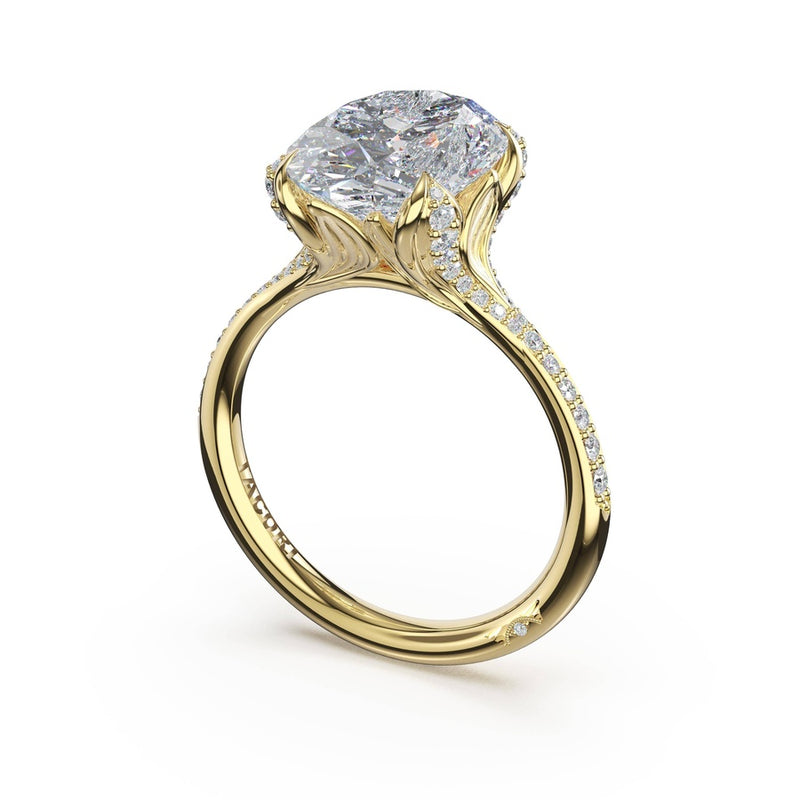 Oval Petal-Crown Pavé Intense Solitaire in 18kt Yellow Gold