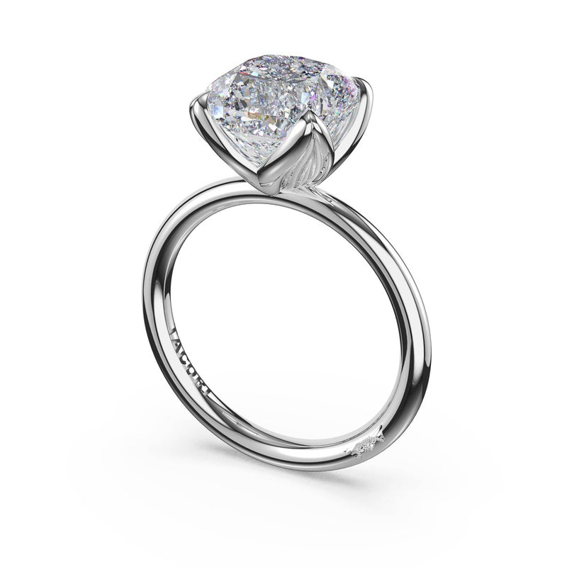 Cushion Sculpted Petal-Prong Solitaire in 18kt White Gold